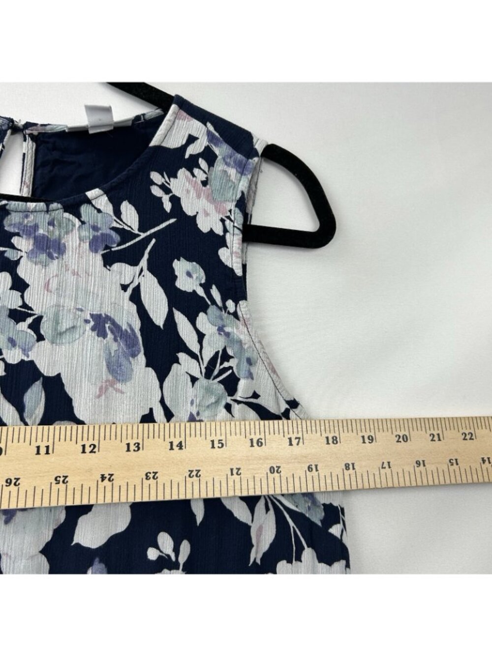 J. Jill Sleeveless Maxi Dress Womens M Navy Blue Floral Crewneck 100% Rayon - Picture 5 of 16